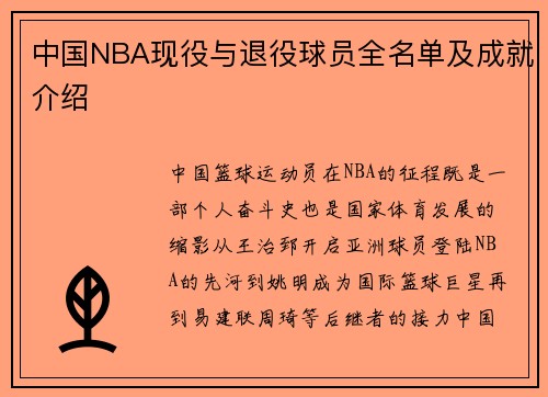 中国NBA现役与退役球员全名单及成就介绍